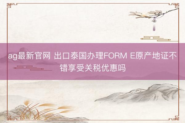 ag最新官网 出口泰国办理FORM E原产地证不错享受关税优惠吗